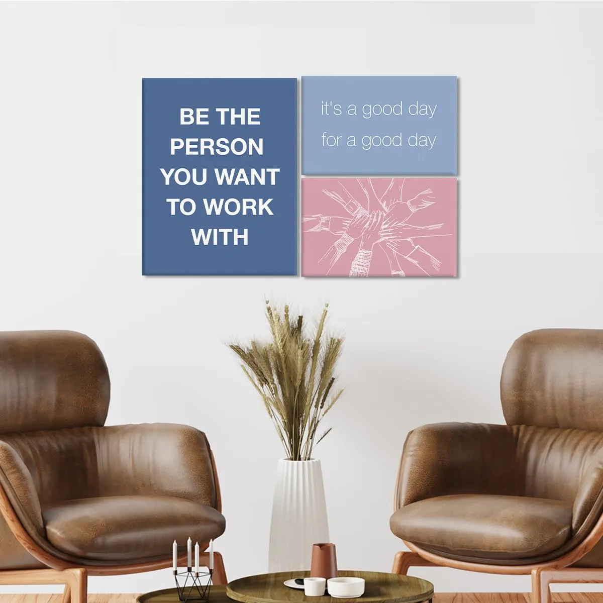 YEOION Inspirational Office Wall Art for Women,Motivational Teamwork Wall Decor for Office,Light Pink and Blue Postive Quote Workplace Canvas Wall Art for Set of 6