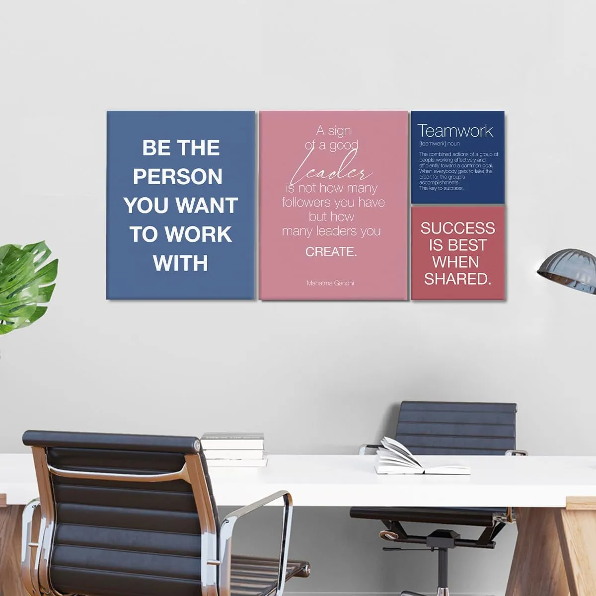 YEOION Inspirational Office Wall Art for Women,Motivational Teamwork Wall Decor for Office,Light Pink and Blue Postive Quote Workplace Canvas Wall Art for Set of 6
