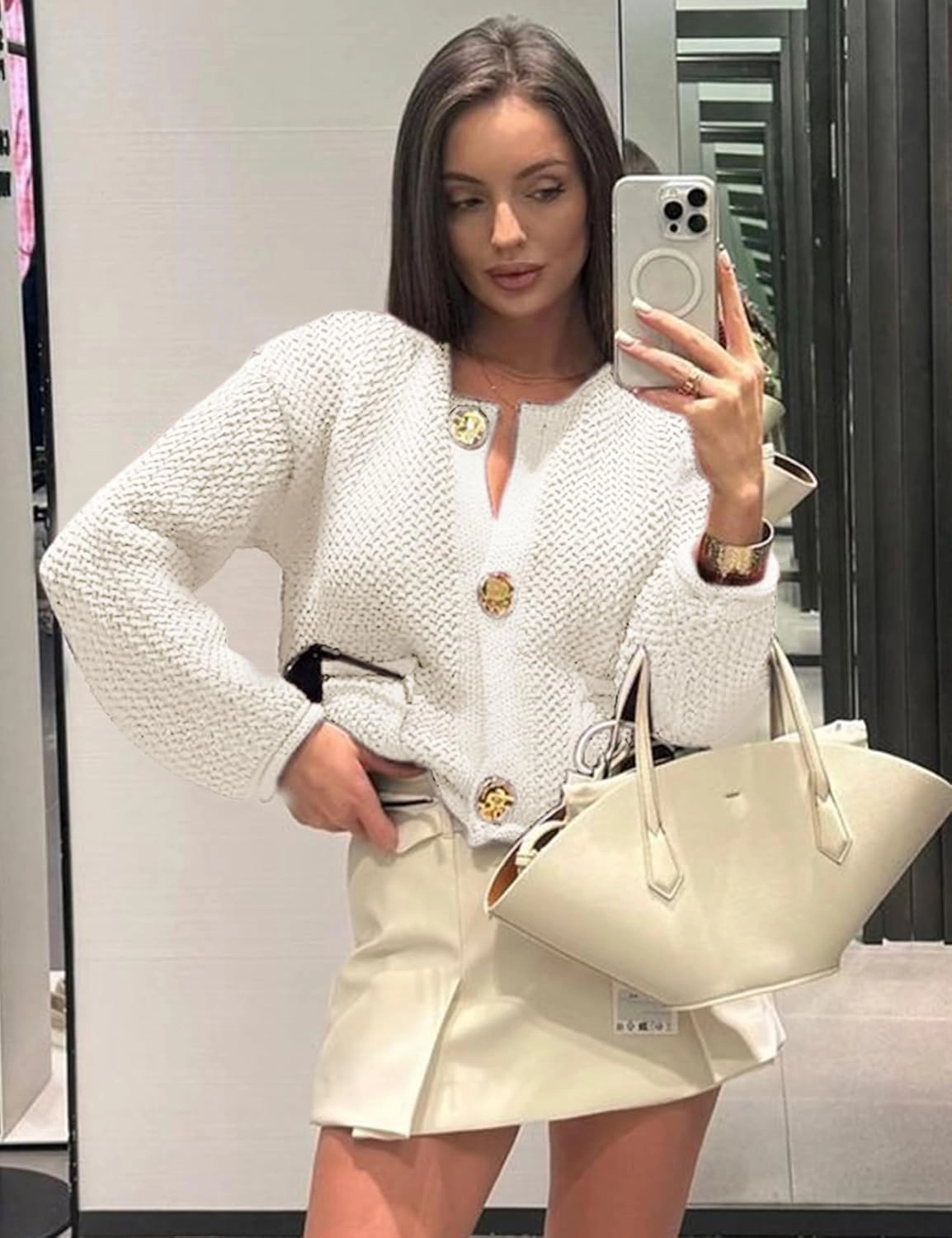 Yimoon Womens Cropped Cardigan Sweaters Gold Button Down Chunky Knit Sweaters Long Sleeve Open Front Fall Crochet Cardigan
