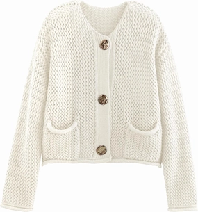 Yimoon Womens Cropped Cardigan Sweaters Gold Button Down Chunky Knit Sweaters Long Sleeve Open Front Fall Crochet Cardigan
