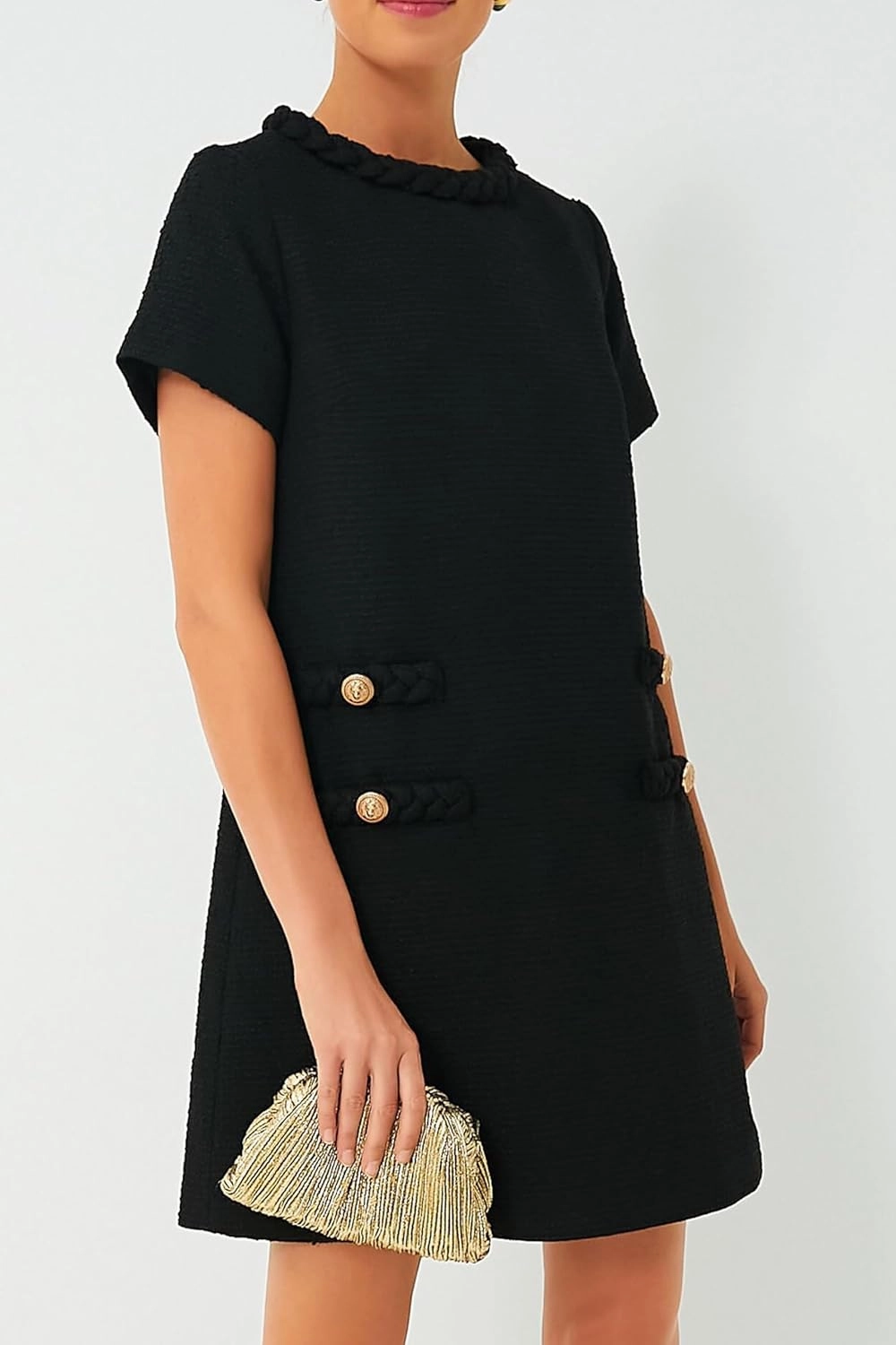 Yoolin Womens Tweed Jackie Dress Elegant Crew Neck Short Sleeve Button Bodycon Mini Dress