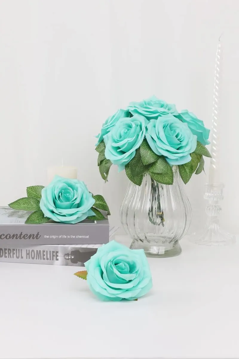 YUZZ Artificial Roses Flowers 25pcs Realistic Artificial Silk Fake Roses with Stems for DIY Wedding Bouquets,Centerpieces,Bridal Show Party,Home Decoration(Tiffany)