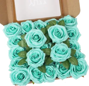 YUZZ Artificial Roses Flowers 25pcs Realistic Artificial Silk Fake Roses with Stems for DIY Wedding Bouquets,Centerpieces,Bridal Show Party,Home Decoration(Tiffany)