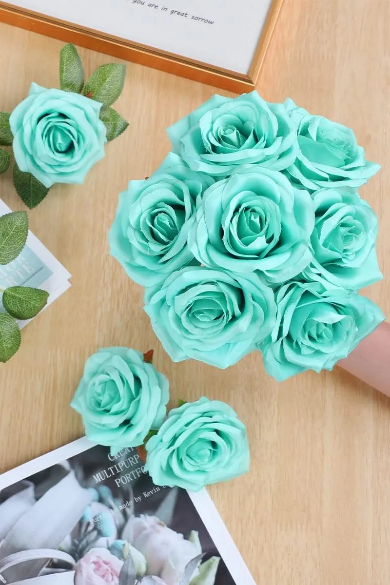 YUZZ Artificial Roses Flowers 25pcs Realistic Artificial Silk Fake Roses with Stems for DIY Wedding Bouquets,Centerpieces,Bridal Show Party,Home Decoration(Tiffany)