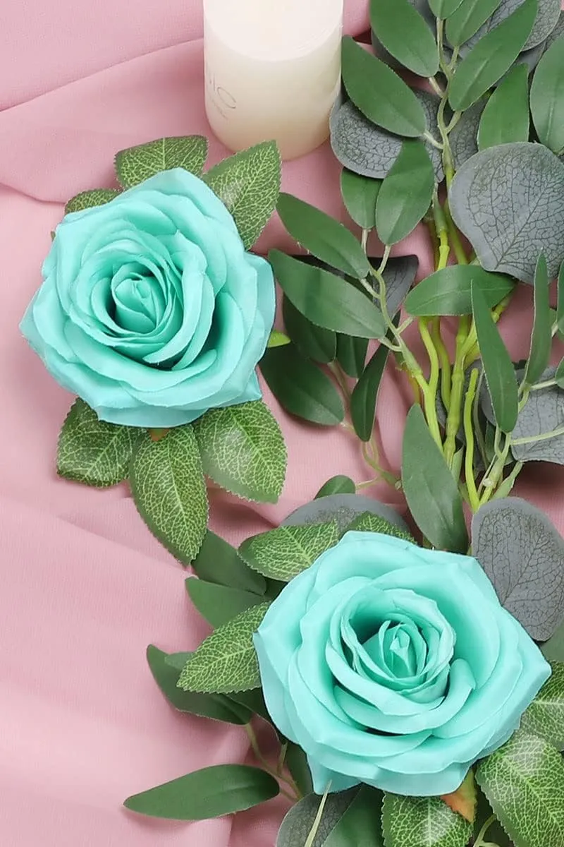 YUZZ Artificial Roses Flowers 25pcs Realistic Artificial Silk Fake Roses with Stems for DIY Wedding Bouquets,Centerpieces,Bridal Show Party,Home Decoration(Tiffany)