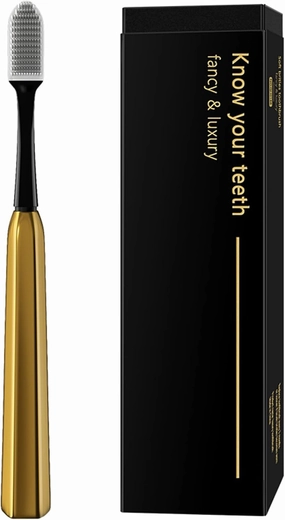 Z-VAPRESS Gold Ceramic Travel Toothbrush Gold-Plated Deluxe Toothbrush with 2 Free Replacement Heads with Soft Silicone White bristles