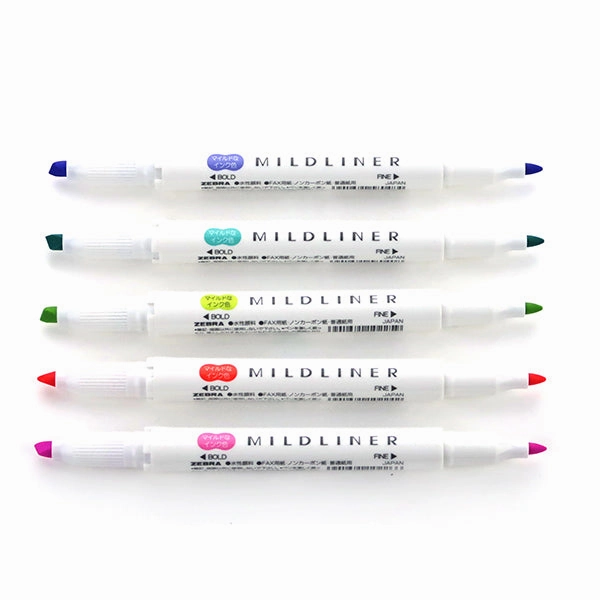 Zebra Mildliner Double-Sided Highlighter - 5 Colour Set