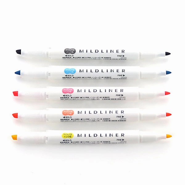 Zebra Mildliner Double-Sided Highlighter - 5 Colour Set