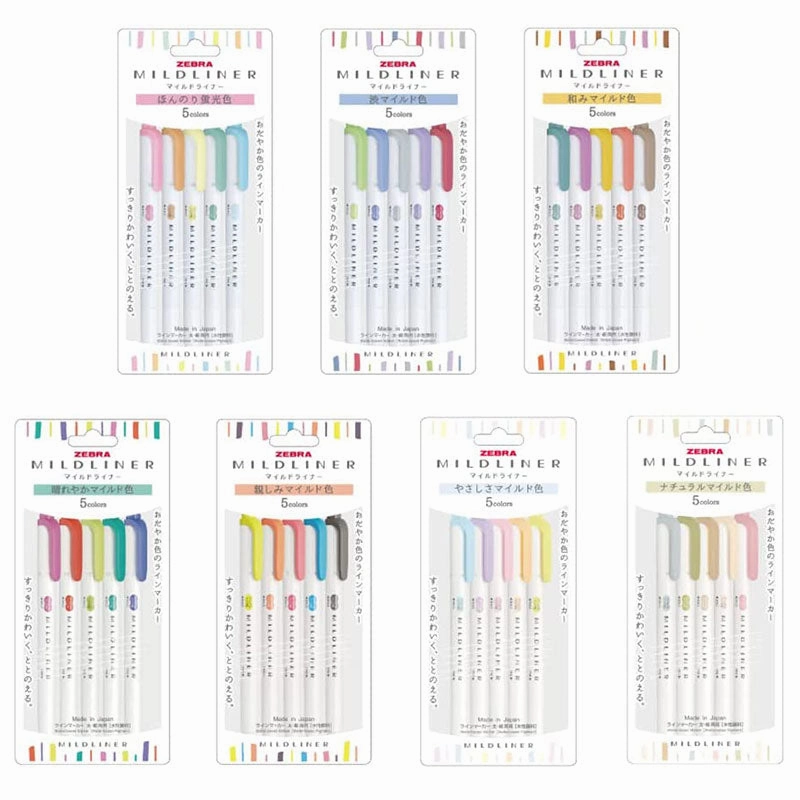 Zebra Mildliner Double-Sided Highlighter - 5 Colour Set