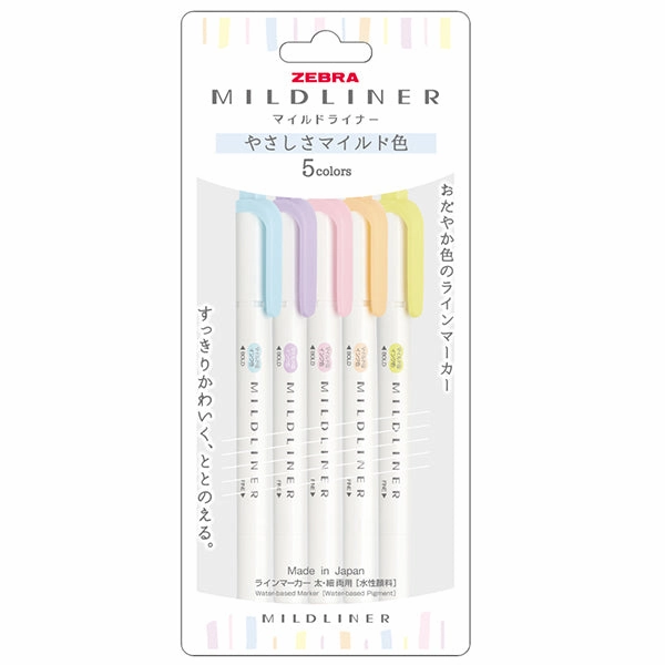 Zebra Mildliner Double-Sided Highlighter - 5 Colour Set