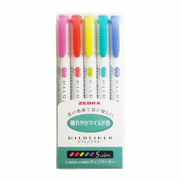 Zebra Mildliner Double-Sided Highlighter - 5 Colour Set