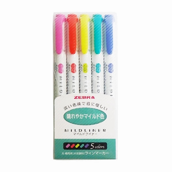 Zebra Mildliner Double-Sided Highlighter - 5 Colour Set