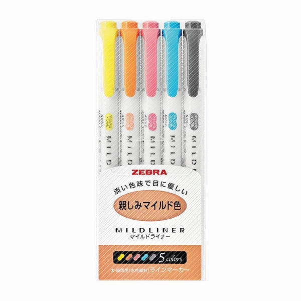 Zebra Mildliner Double-Sided Highlighter - 5 Colour Set