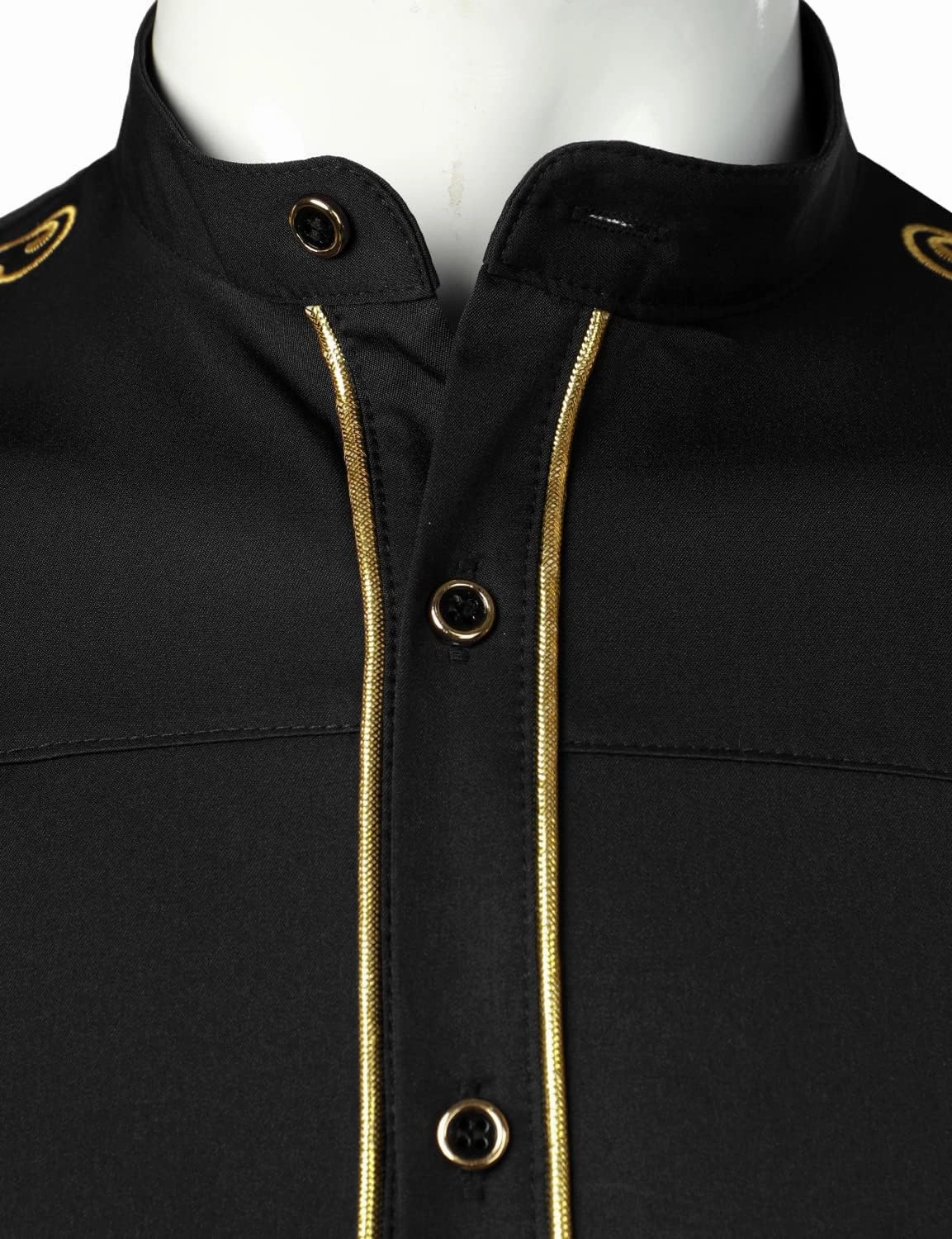 ZEROYAA Men's Luxury Gold Embroidery Design Slim Fit Long Sleeve Button Up Dress Shirts