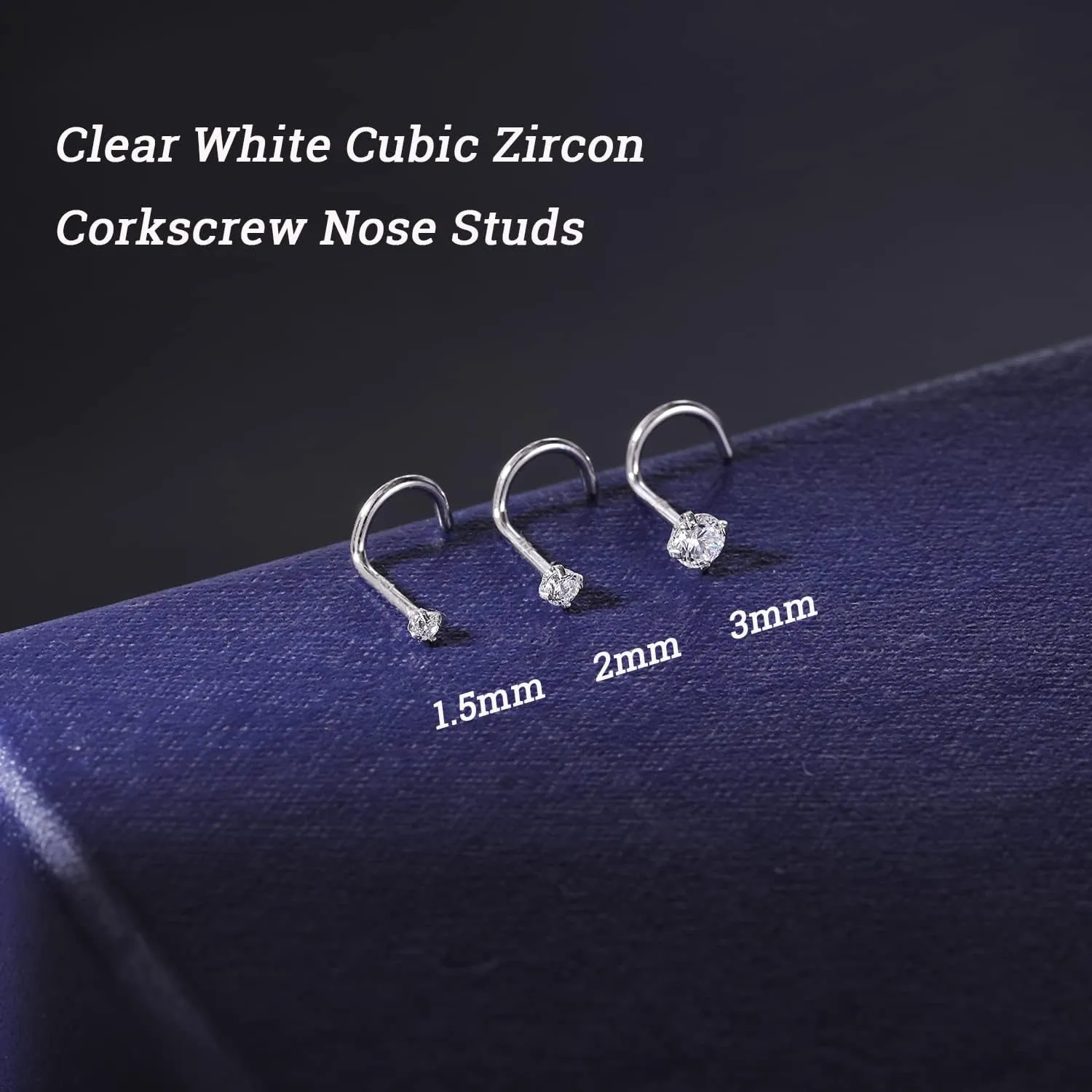 ZS 18K Real Gold 20G Nose Rings for Women Men, 1.5mm 2mm 3mm CZ Simulated Diamond, Solid 7mm Nose Stud Pin Piercing, Non-Irritating Skin Body Jewelry
