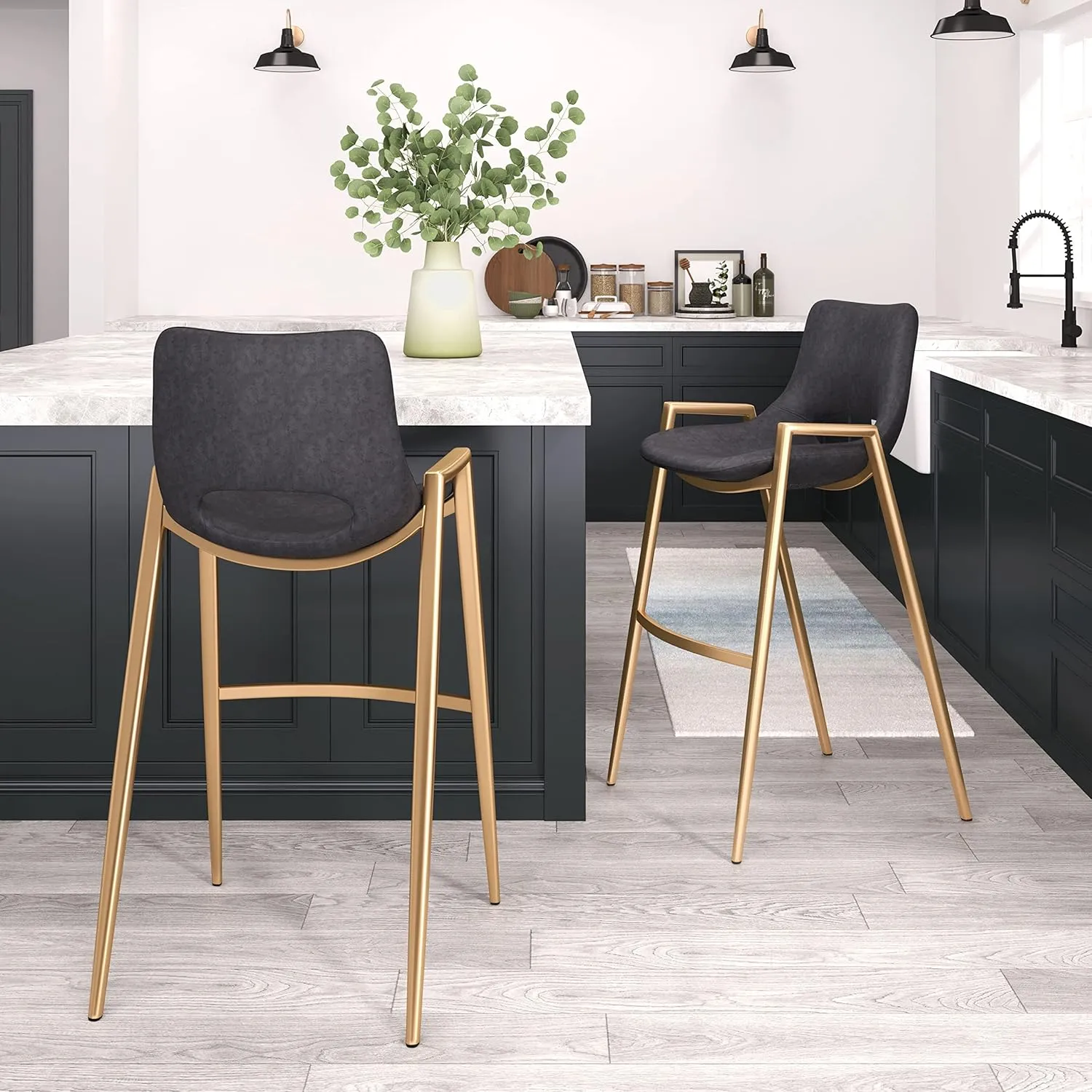 Zuo Modern Bar Chair Set, Black, Gold
